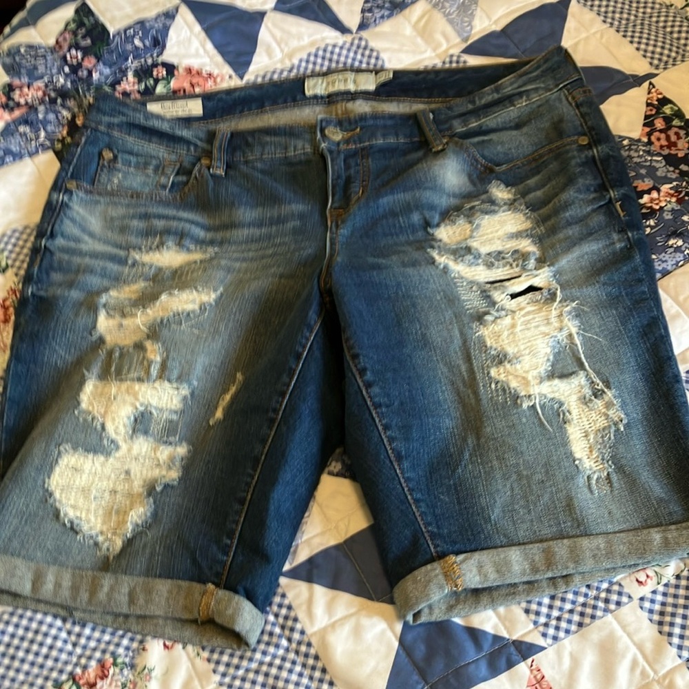 Torrid Blue Boyfriend Shorts Distressed Style - Picture 2 of 7